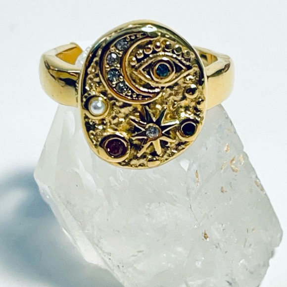 2/$20 ✨ 18k Gold Gemstone Celestial Ring Sz 7 & 8 Moon Star Anthropologie Style - Picture 7 of 13